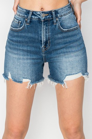 HIGH RISE CLEAN CUT DISTRESSED SHORTS