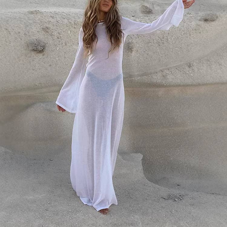 Long Backless Sheer Beach Dress
