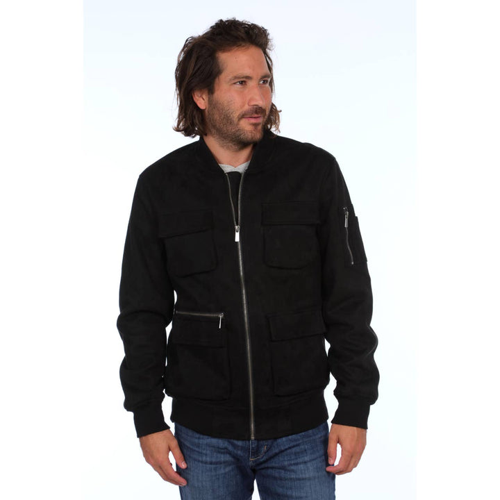 Austin Faux Suede Cargo Bomber Jacket