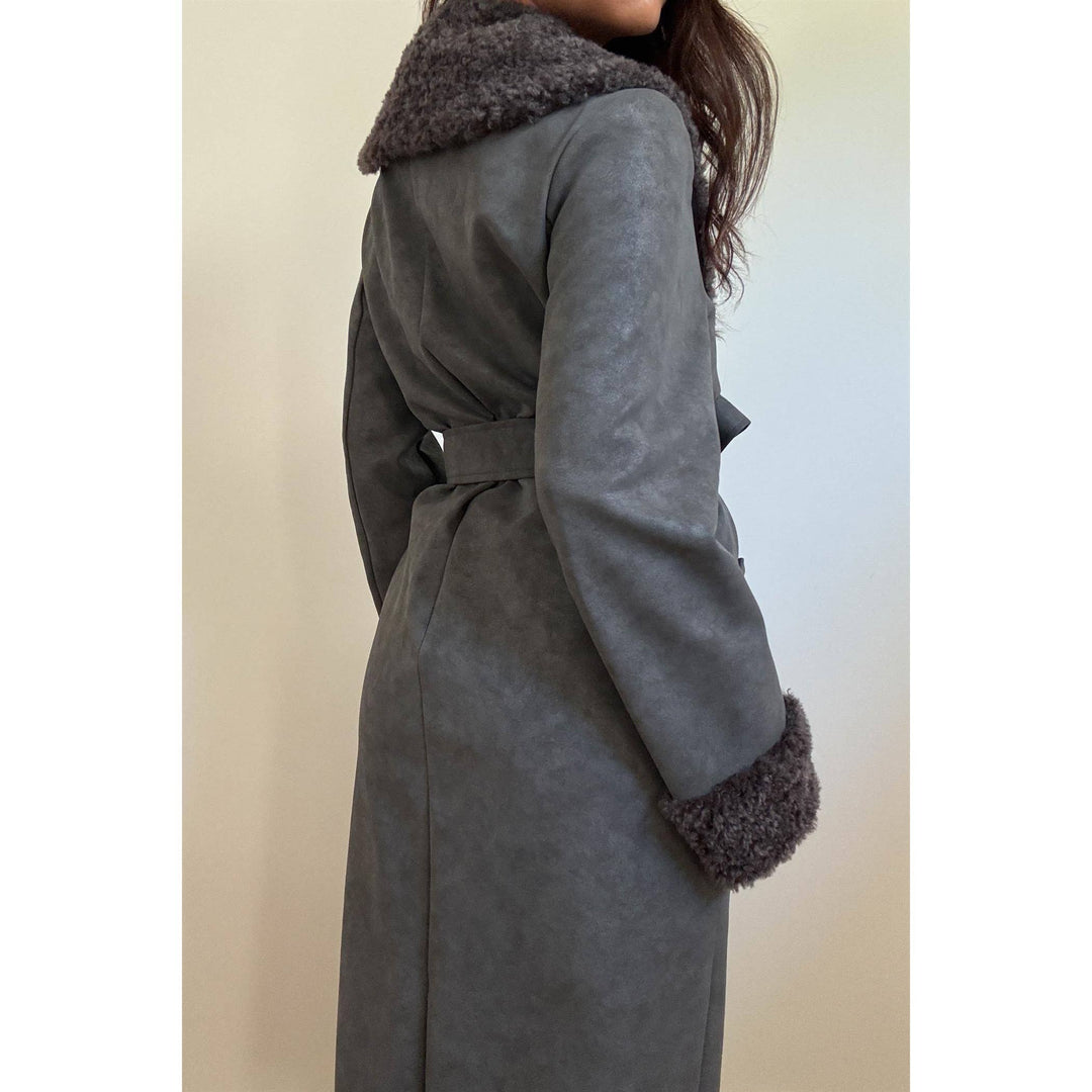 Faux Fur Trimmed Leather Coat