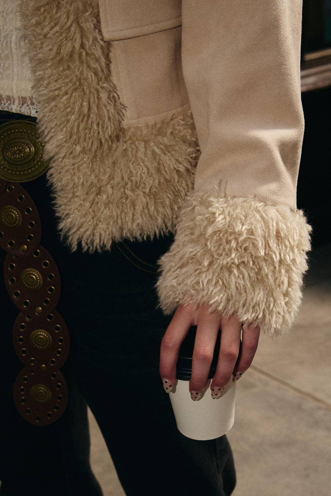 FAUX FUR TRIMMED SUEDE JACKET