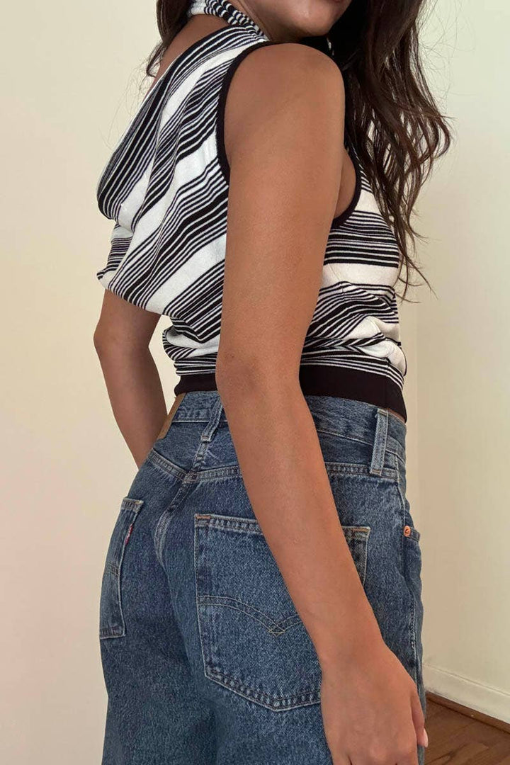 Striped Boat Neck Top W Scarf