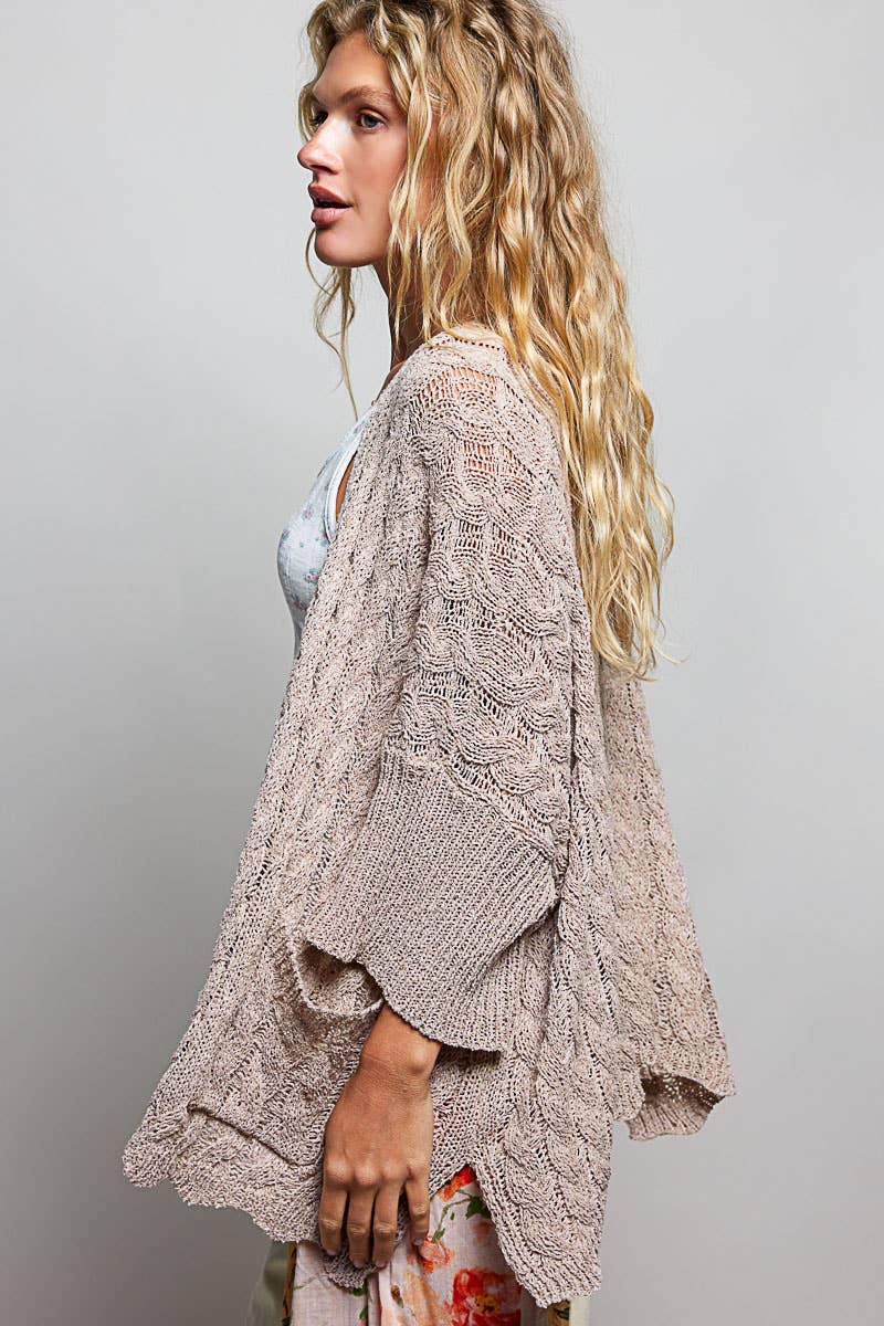 Short Sleeve Cable Sweater Cardigan