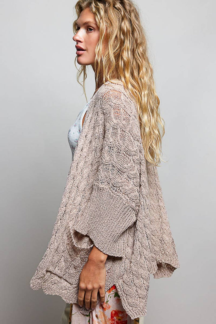 Short Sleeve Cable Sweater Cardigan