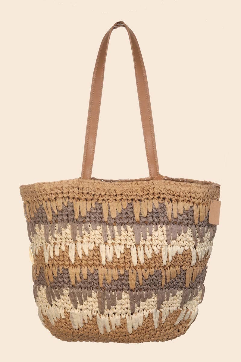 Straw Braided Striped Tote Bag