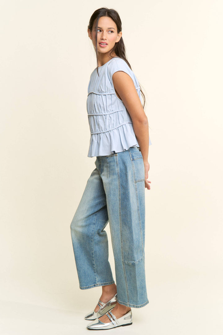 Cap Sleeve Ruched Peplum Top