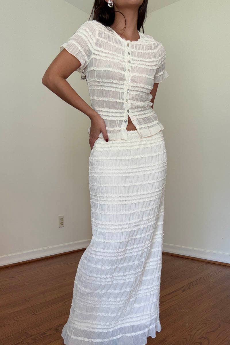 Crinkle Shirred Top & Midi Skirt Set
