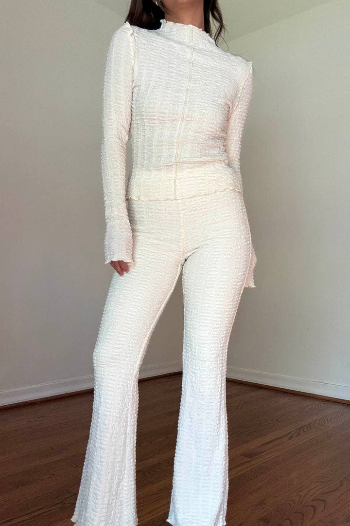 Textured High-Neck Flare Pant Set
