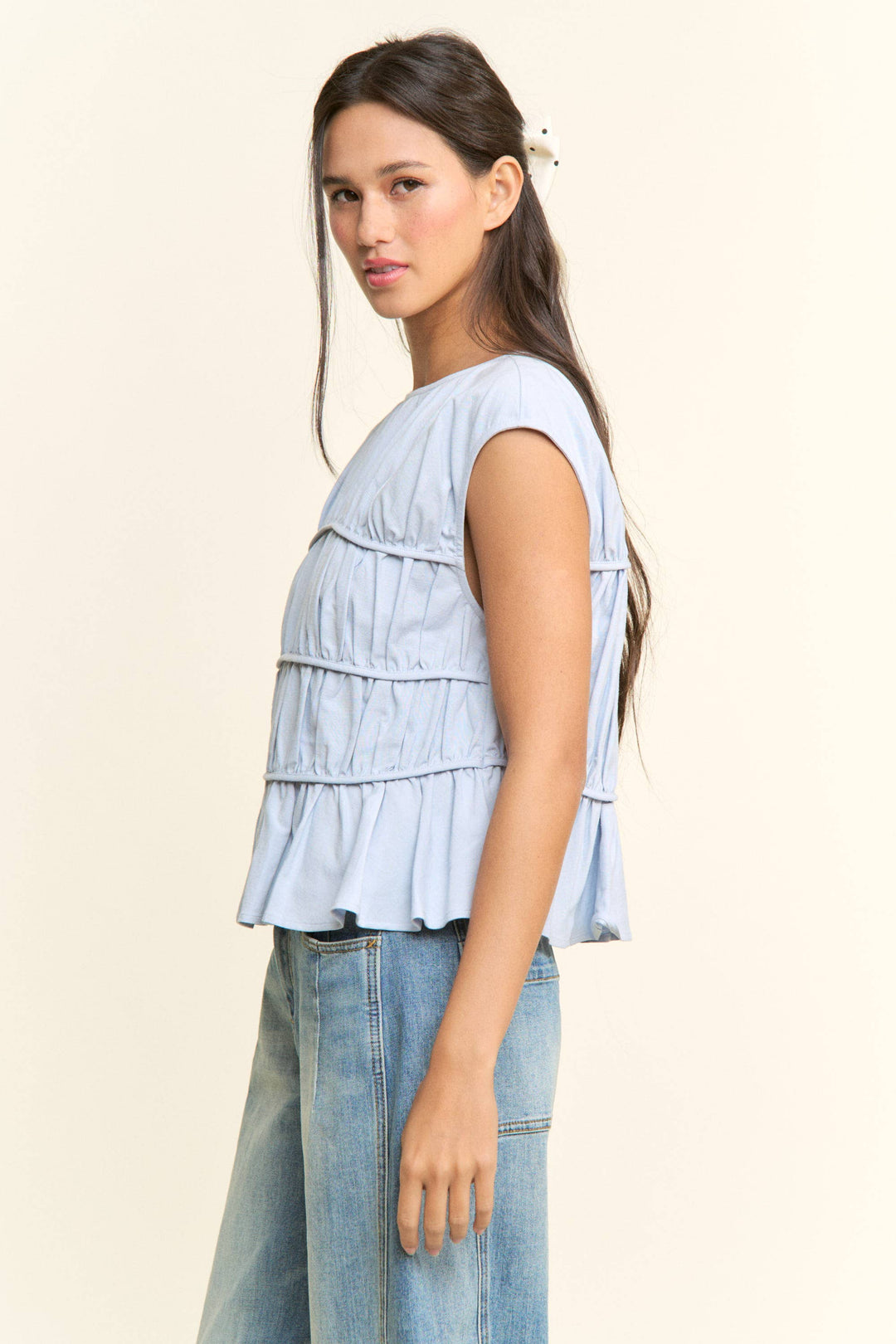 Cap Sleeve Ruched Peplum Top