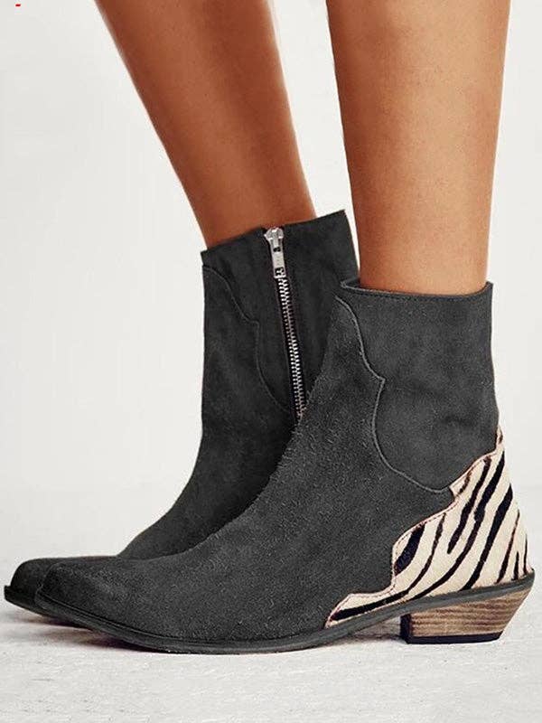 Zipper Low Heels Ankle Boots