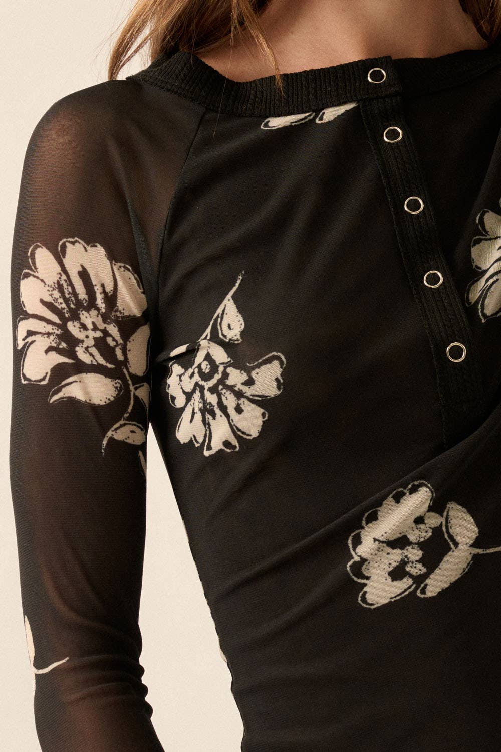 Floral-Print Mesh Top
