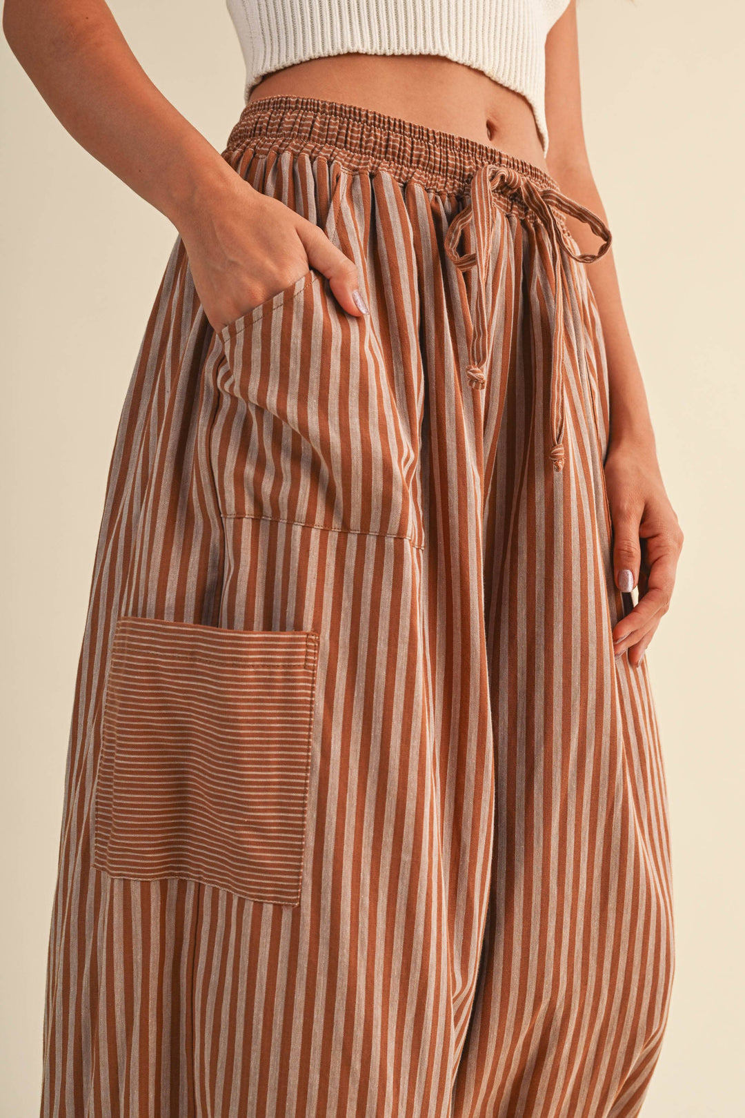 STRIPED DOUBLE GAUZE BALLOON PANTS