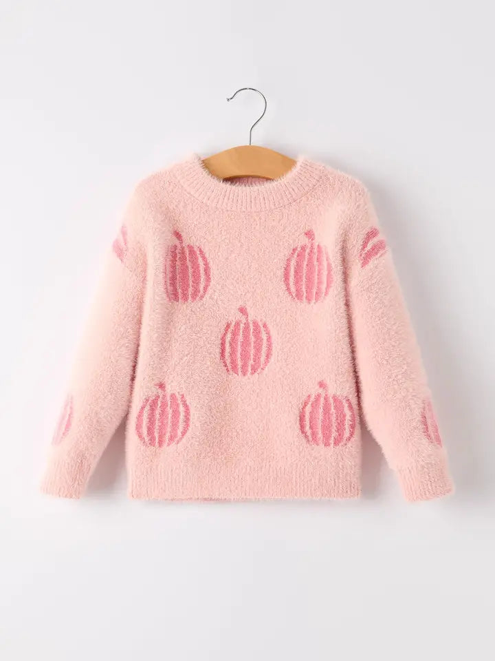 Fall Pumpkin Pink Girls Pullover Sweater