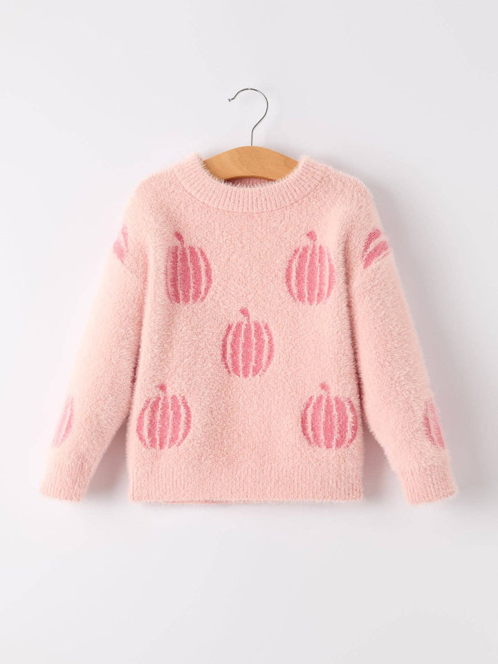 Fall Pumpkin Pink Girls Pullover Sweater