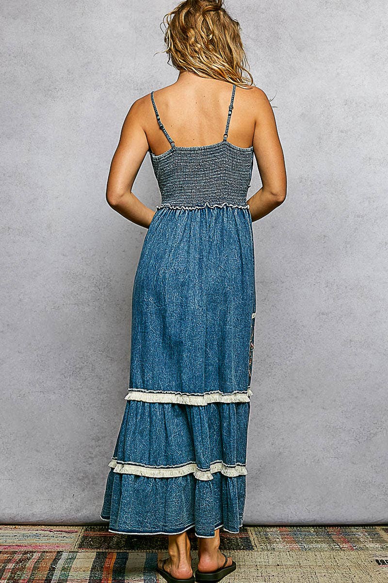 Embroidery Spangle Denim Dress