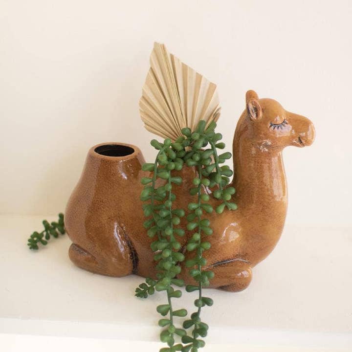 Brown Ceramic Camel Planter