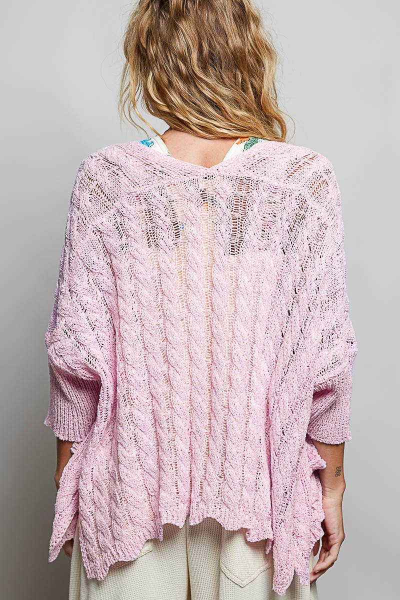 Short Sleeve Cable Sweater Cardigan