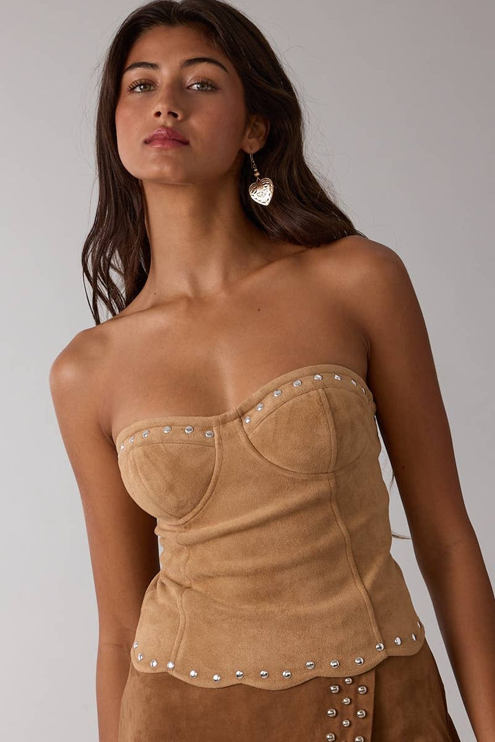 SUEDE STUDDED SCALLOP CORSET