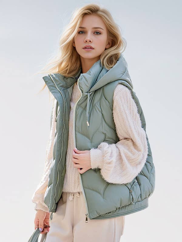 Puffer vest with Hoodie : Khaki