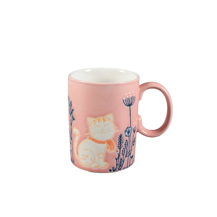 Pink Embossed Cat Ceramic Mug
