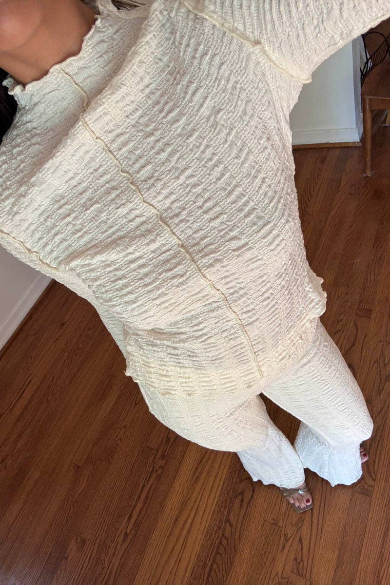 Textured High-Neck Flare Pant Set