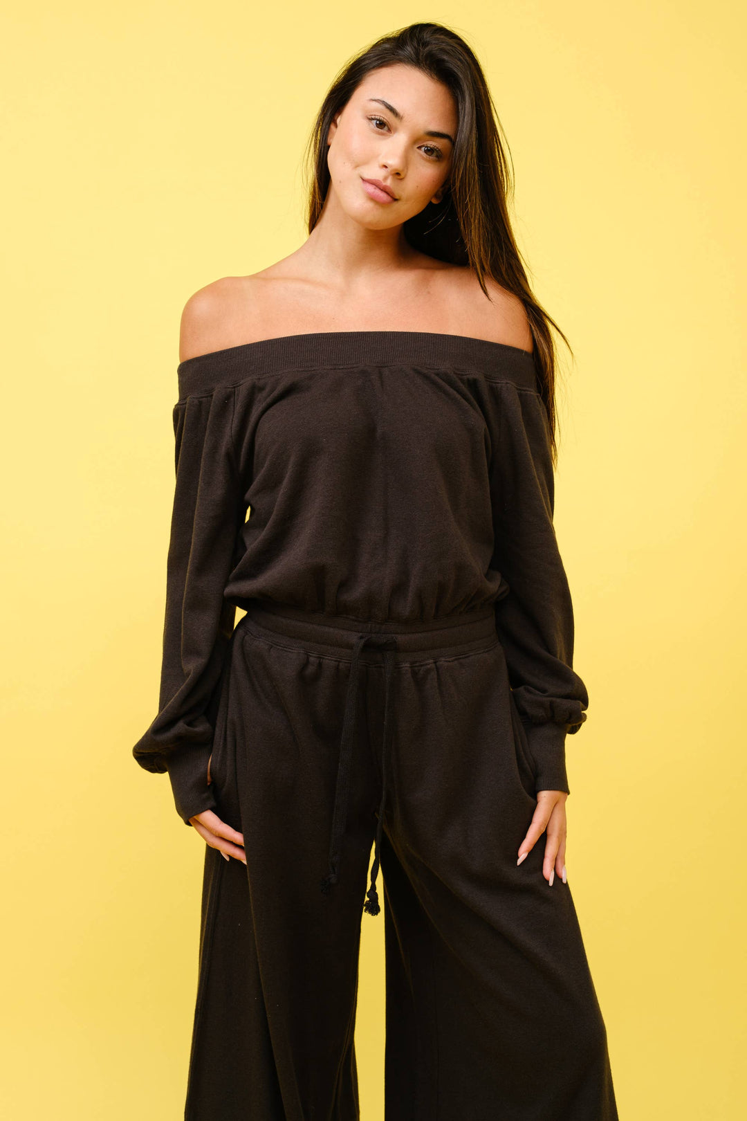 FRENCH TERRY OFF SHOULDER JUMPSUIT