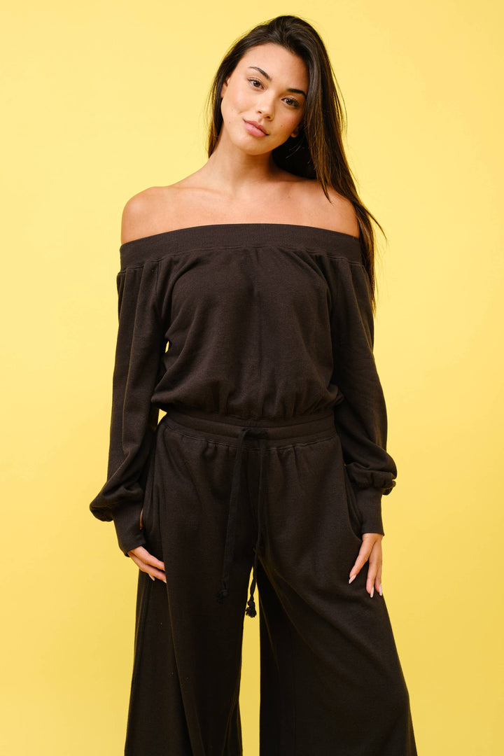 FRENCH TERRY OFF SHOULDER JUMPSUIT