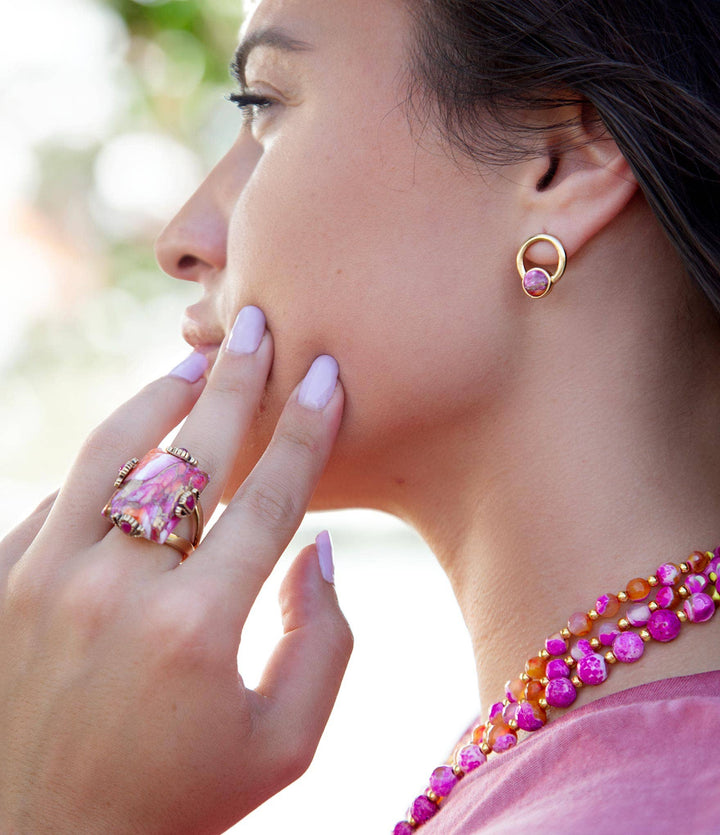 Prismatic Pink Spiny Oyster Matrix Statement Ring