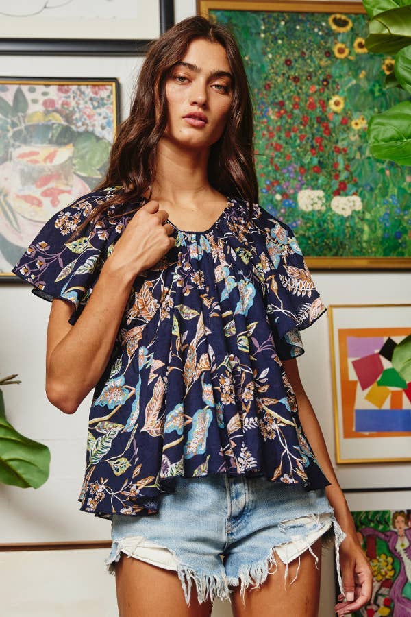 Open Back Pleated Woven Top
