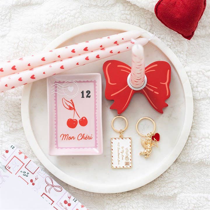 Cherry Postage Stamp Valentine's Day Trinket Dish