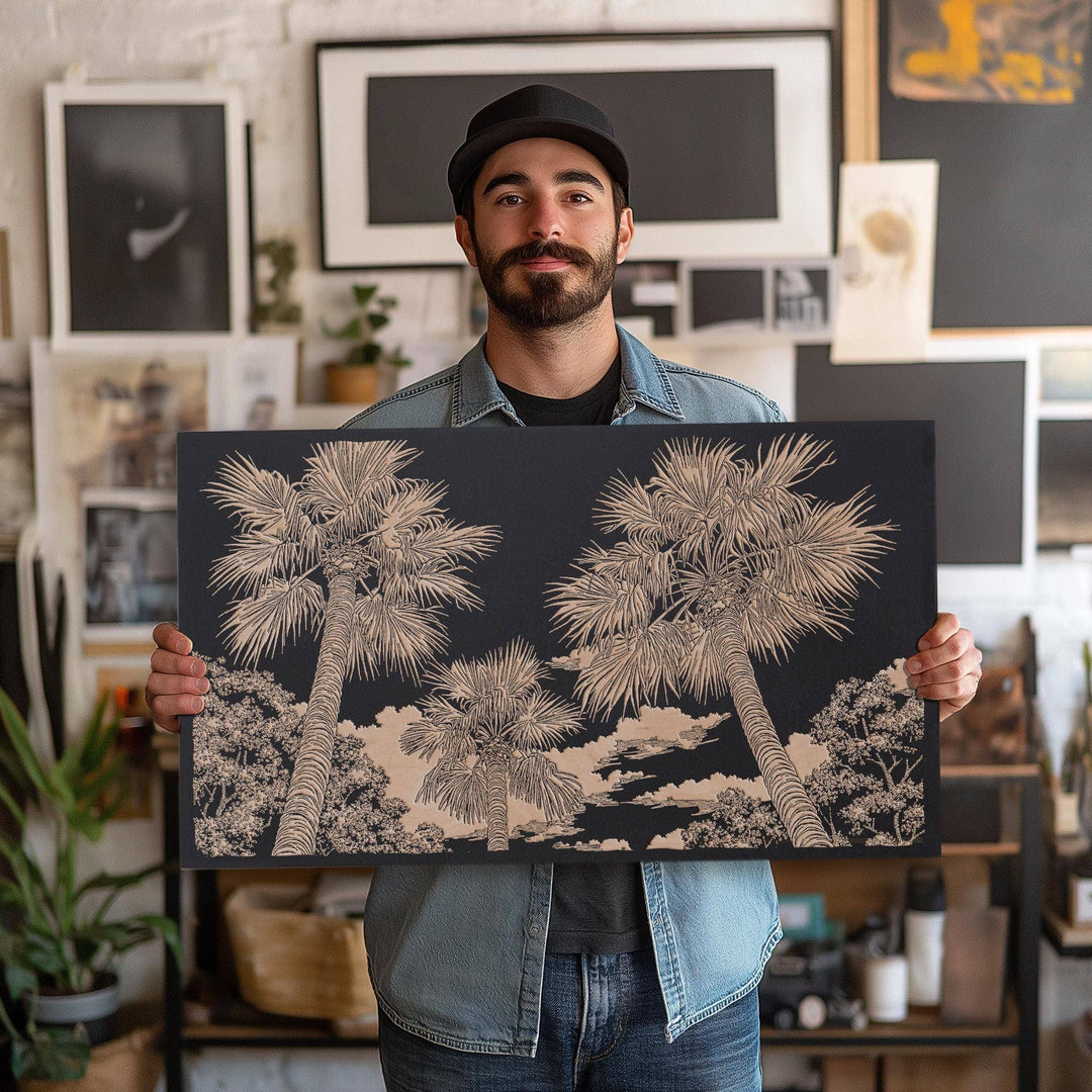 Palm Tree Canopies Engraved Illustration