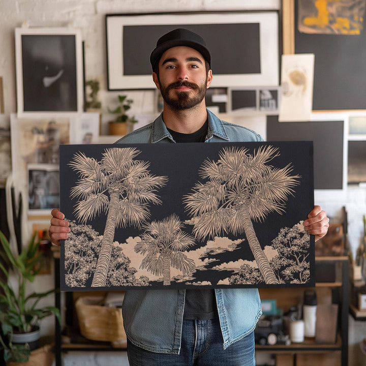 Palm Tree Canopies Engraved Illustration