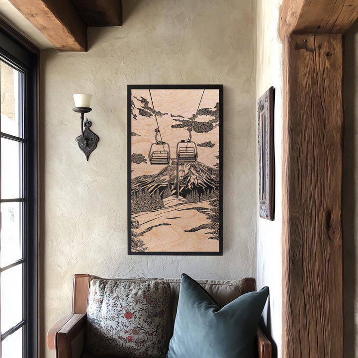 Vintage Chairlift Engraved Illustration