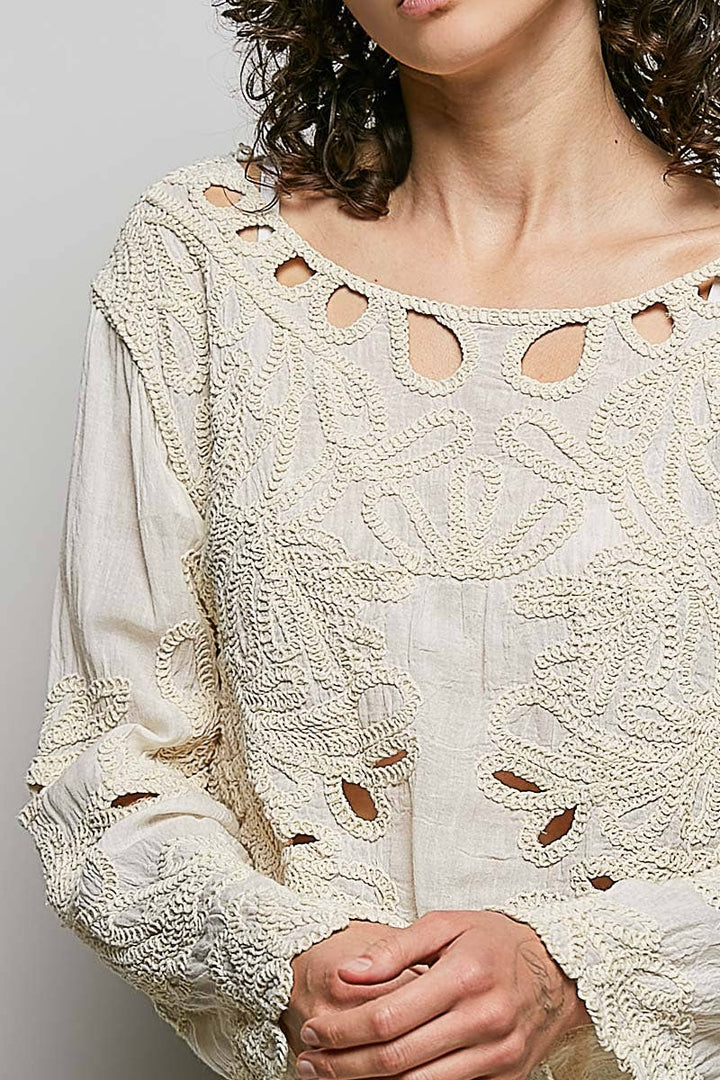 Cropped Long Sleeve Solid Crochet Top