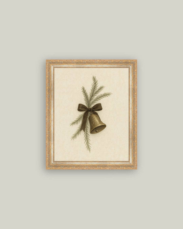 Bell with Pine Framed Antique Art