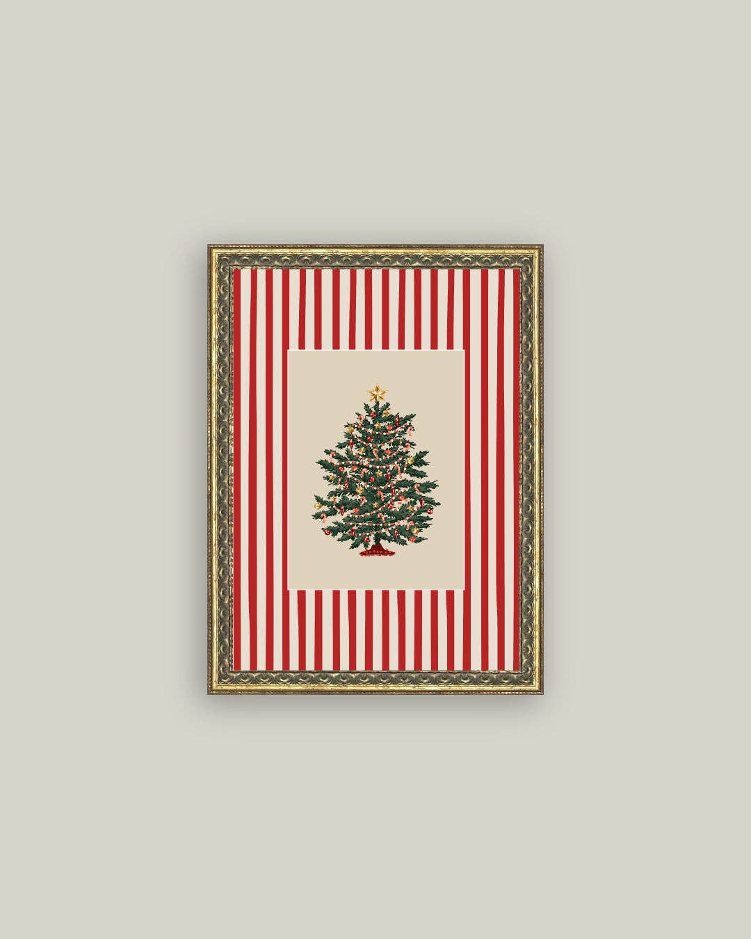 Peppermint Stripe Tree Framed Antique
