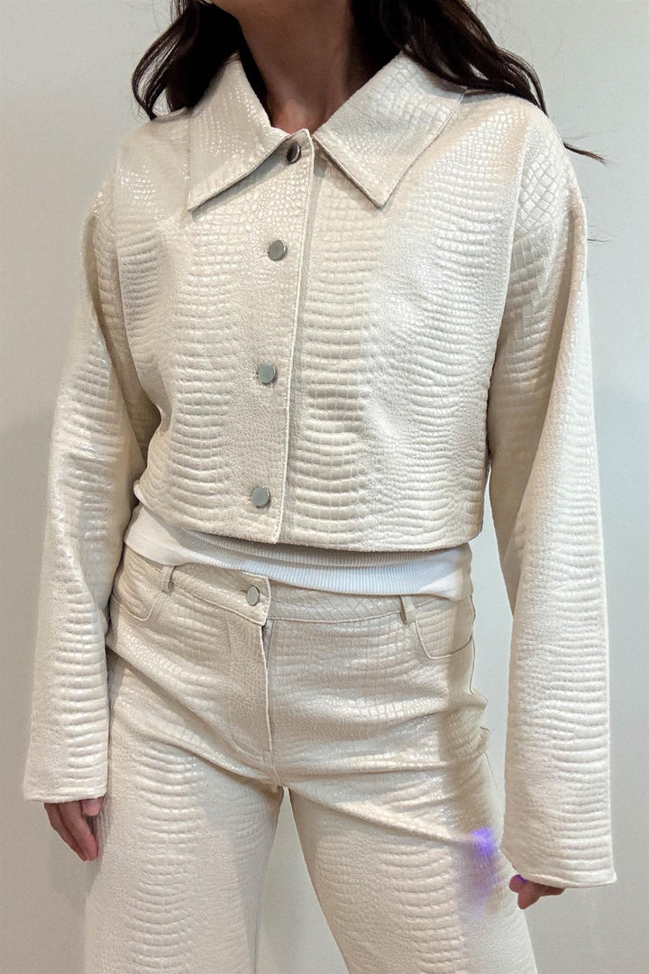 Snakeskin Print Crop Jacket