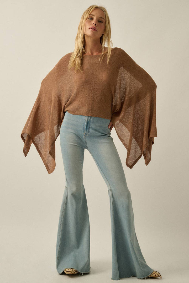 Sheer Lightweight Knit Cropped Poncho