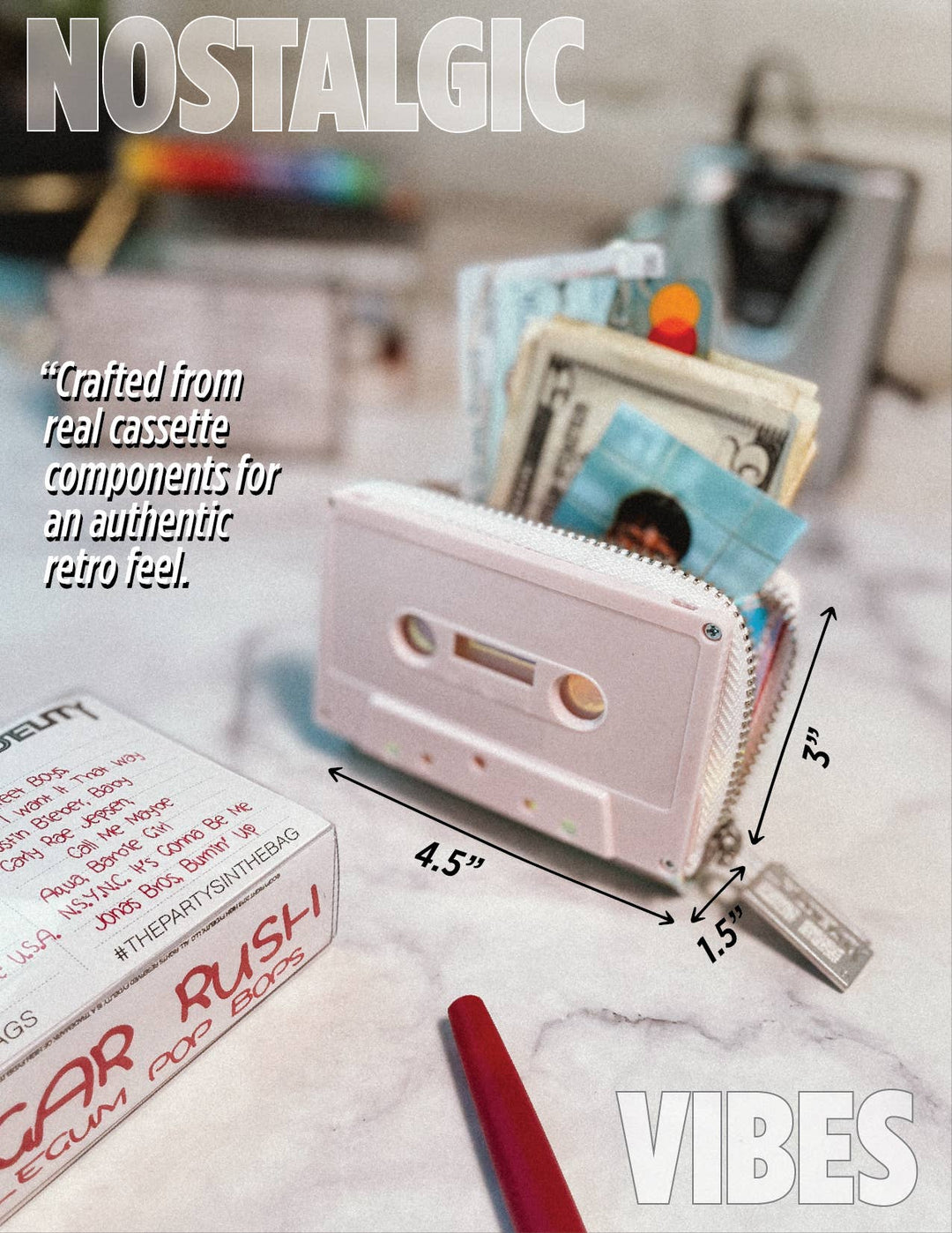 Wallet Retro 80s Cassette Tape- Pink
