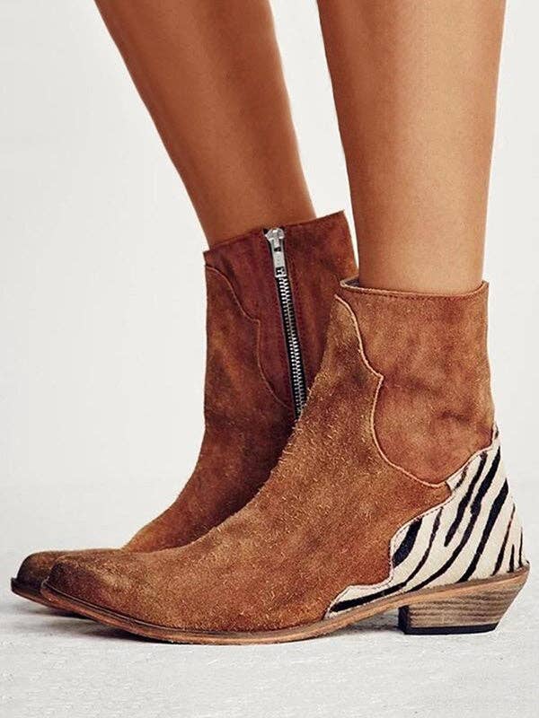 Zipper Low Heels Ankle Boots