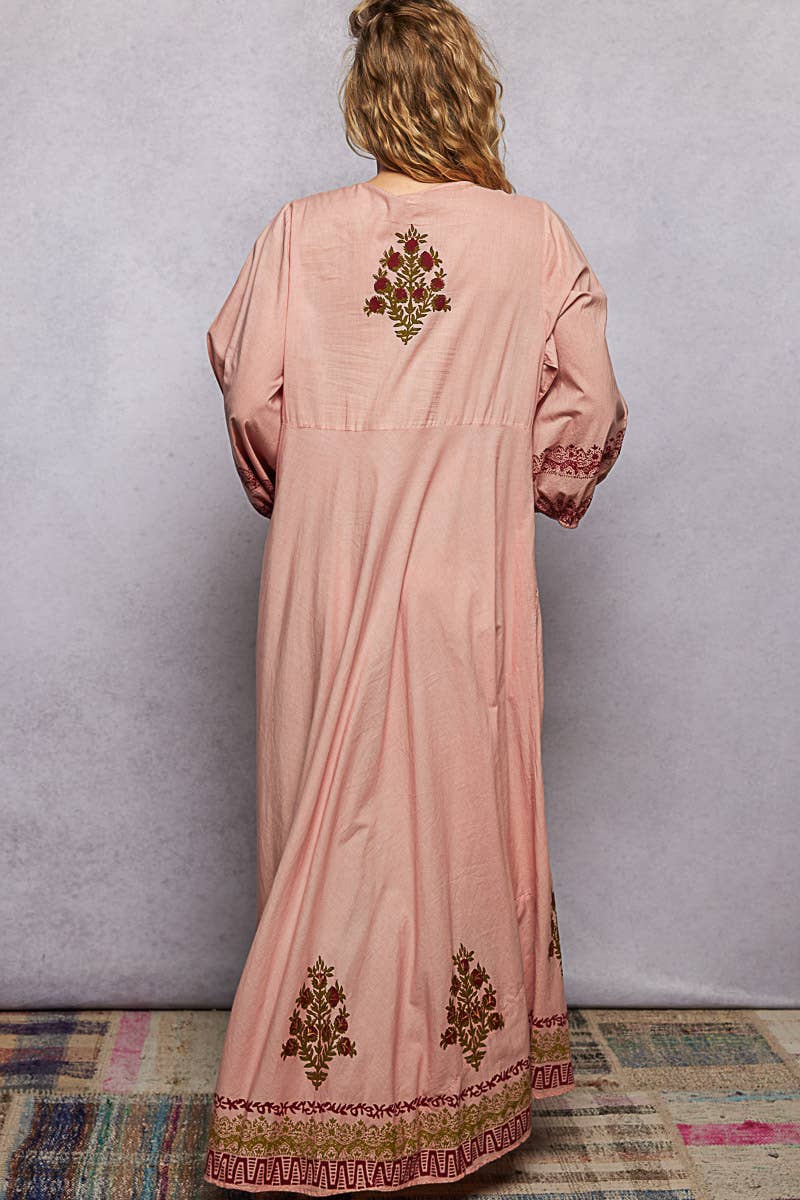Embroidered Floral Print Maxi Dress