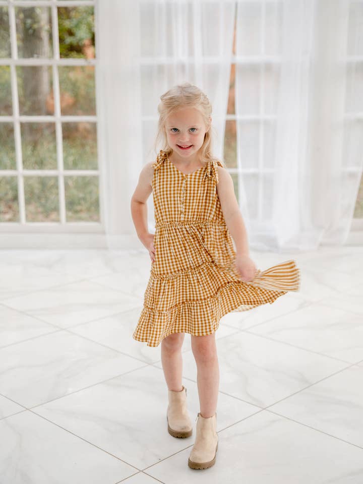 Organic Golden Gingham Tie- Dress
