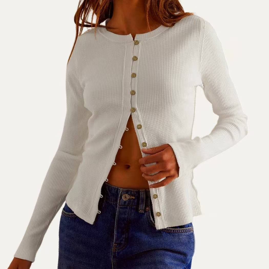 Ribbed Button Down Top