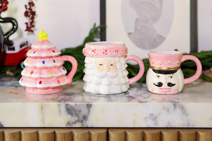 Pink Ceramic Christmas Tree Mug with Lid