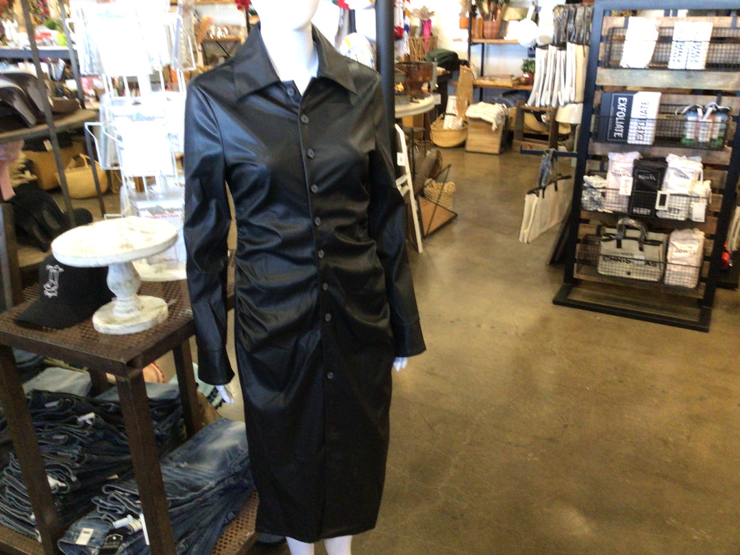 Button down Faux Leather Dress
