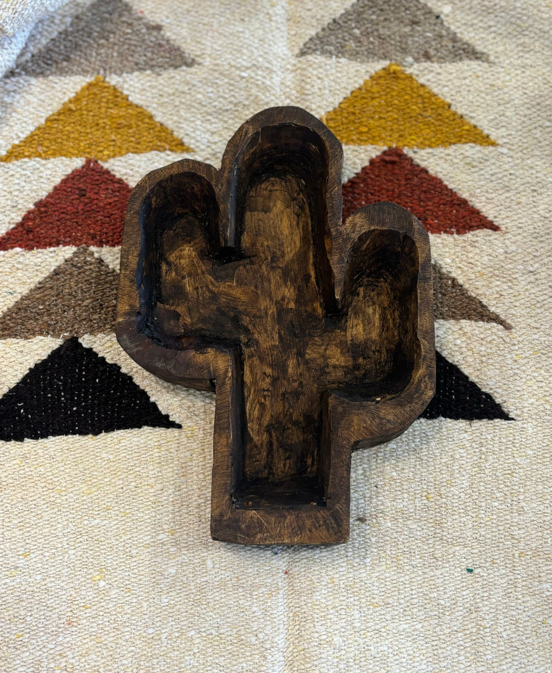 Hand Carved Wood Cactus Bowl