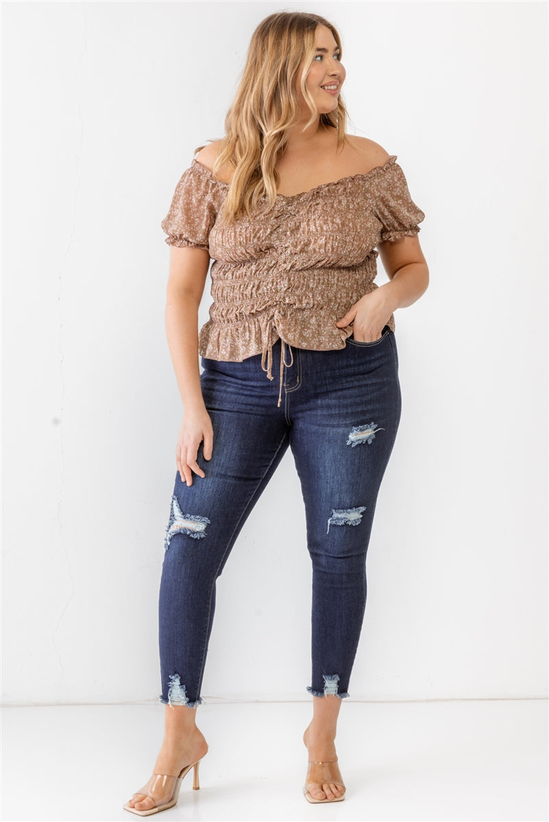 Curvy Floral Ruched Top
