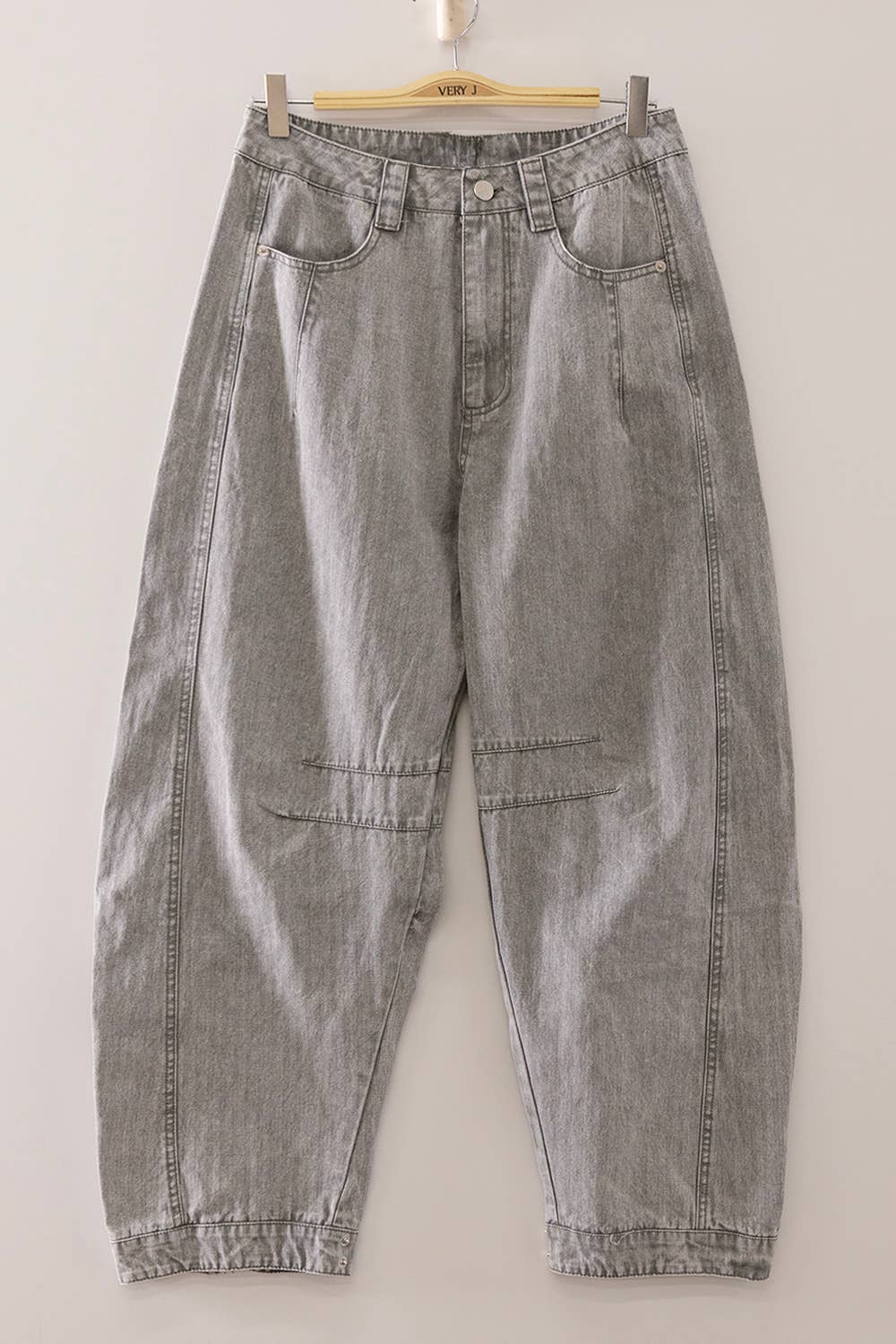 Washed Denim Barrel Pants