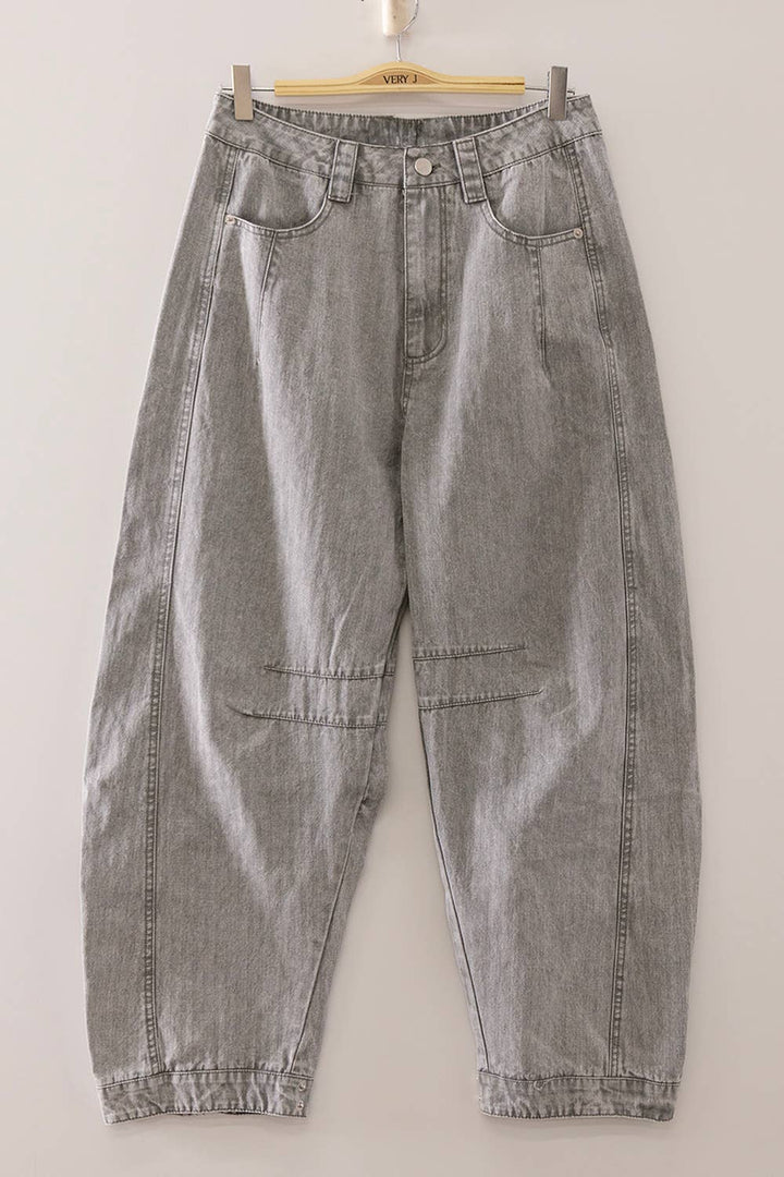 Washed Denim Barrel Pants