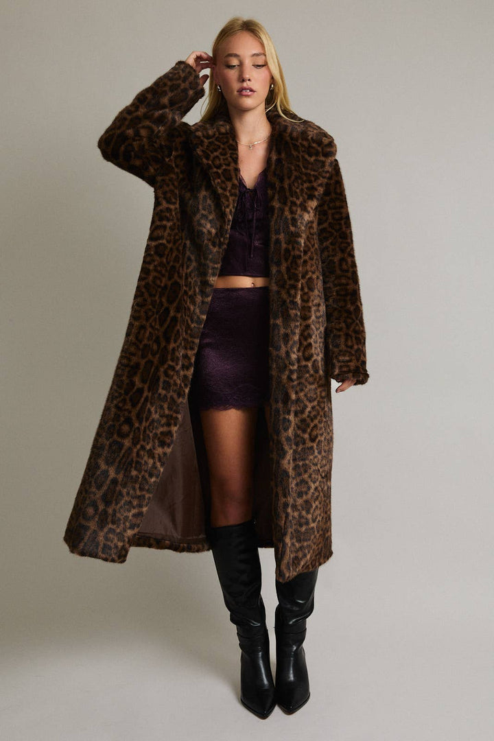 Leopard Faux Fur Long Coat Jacket